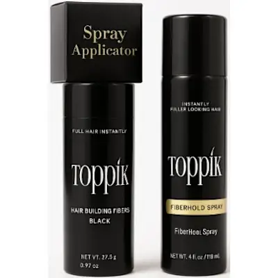 Hair Building Fibers Black - 4fl + Fiber Hold Spray - 118ml & Spray Applicator - 0.97g