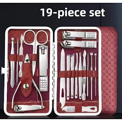 Classic Nail and Pedicure Tool Set with Storage Box-Portable Foot Care Kit for Men & Women-Red-19pcs