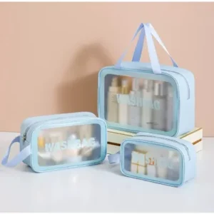 Wash Bag / Make Up Bag- 3 In 1 - Light Blue - 12 By 9"