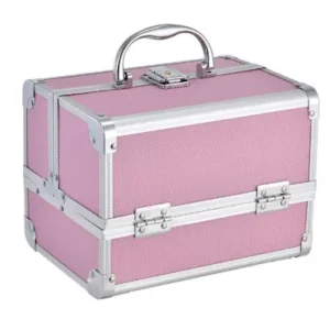 Professional Makeup Box, Makeup Train Case, Large Portable Cosmetic Case - Pink, B & W